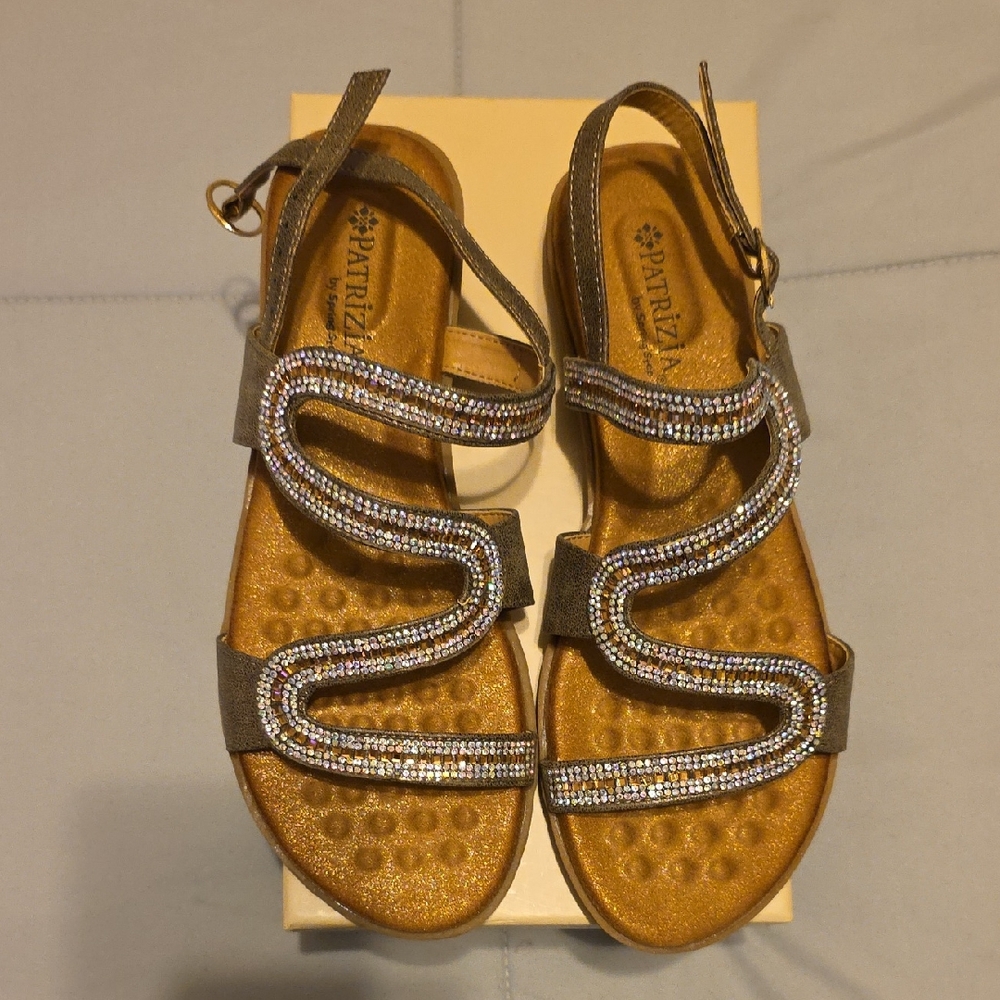 Patrizia Gold and Tan Embellished Sandals